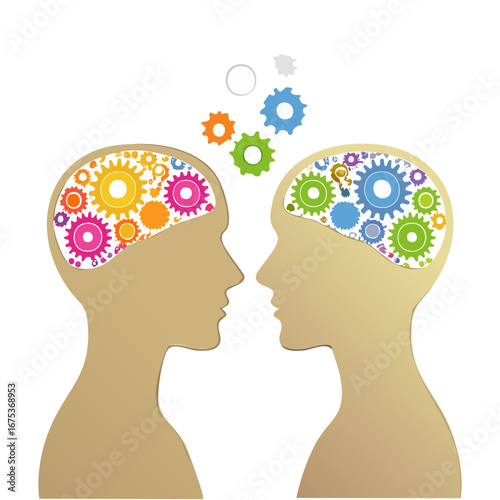 Human Brain with Gears Inside, Concept of Thought, Innovation, and Creativity Illustration