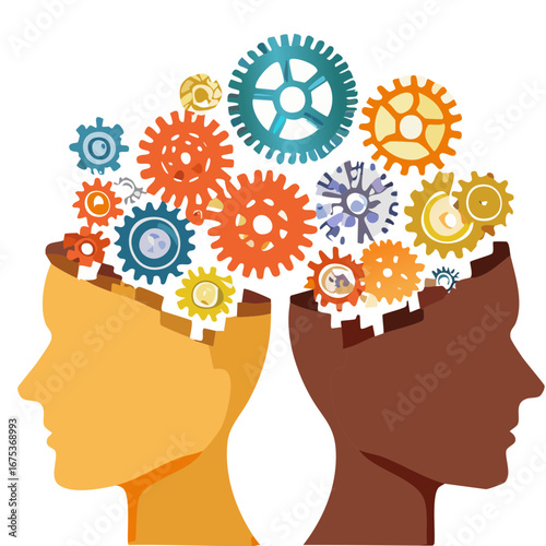 Human Brain with Gears Inside, Concept of Thought, Innovation, and Creativity Illustration