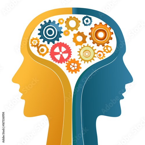 Human Brain with Gears Inside, Concept of Thought, Innovation, and Creativity Illustration