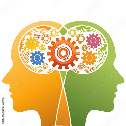 Human Brain with Gears Inside, Concept of Thought, Innovation, and Creativity Illustration
