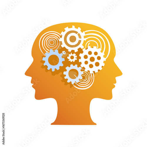 Human Brain with Gears Inside, Concept of Thought, Innovation, and Creativity Illustration