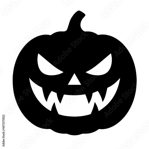 Black and white vector silhouette of a Halloween pumpkin on white background