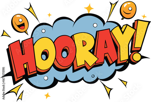 Hooray Celebration Comic Book Style Text on Transparent Background