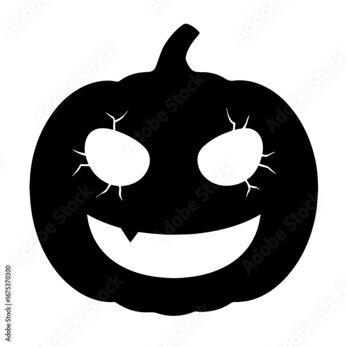 Black and white vector silhouette of a Halloween pumpkin on white background