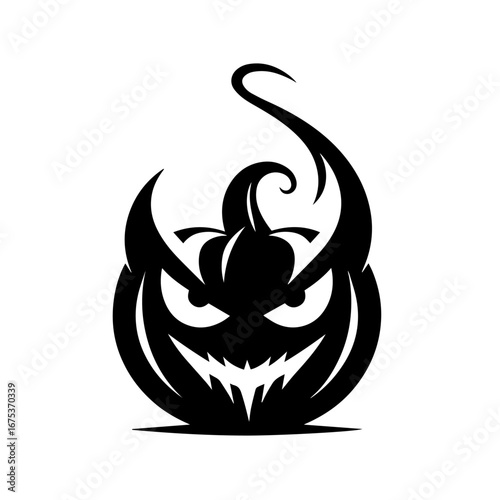Black and white vector silhouette of a Halloween pumpkin on white background