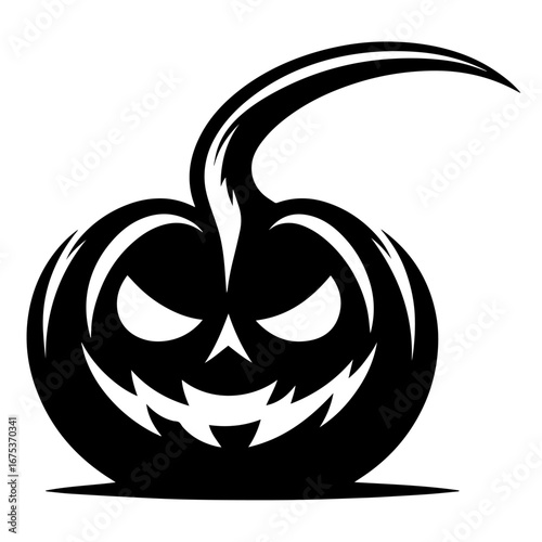 Black and white vector silhouette of a Halloween pumpkin on white background