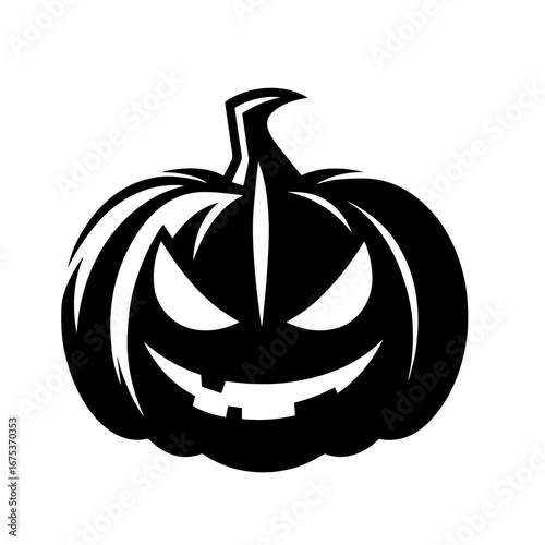 Black and white vector silhouette of a Halloween pumpkin on white background