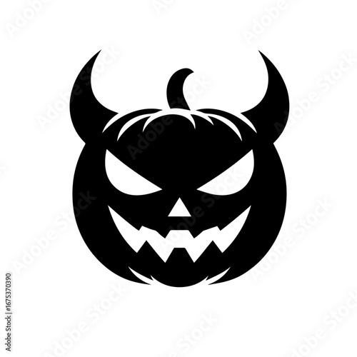 Black and white vector silhouette of a Halloween pumpkin on white background