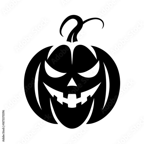 Black and white vector silhouette of a Halloween pumpkin on white background