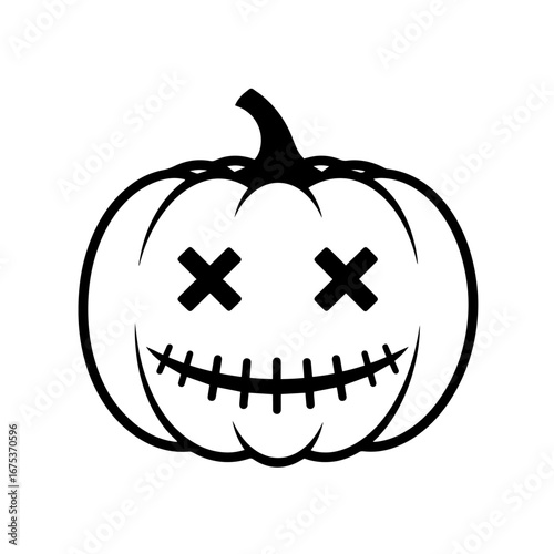 Black and white vector silhouette of a Halloween pumpkin on white background