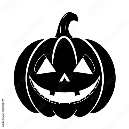 Black and white vector silhouette of a Halloween pumpkin on white background