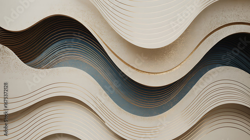 Luxury Paper Cut Background with Abstract Gold Patterns Green and Black Waves Geometric Cover Template