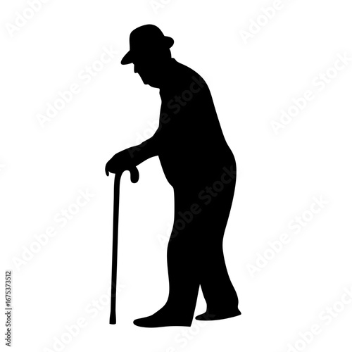 Silhouette of elderly person in wheelchair with caregiver standing beside, symbol of compassion and family support