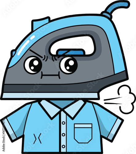 Angry Cartoon Iron Steaming a Shirt.