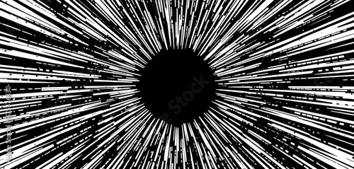 Dynamic black and white halftone burst radiating outwards from center,  rays,  comic