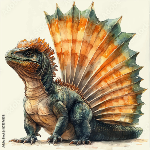 Dimetrodon, watercolor clipart vector, isolated on a white background.