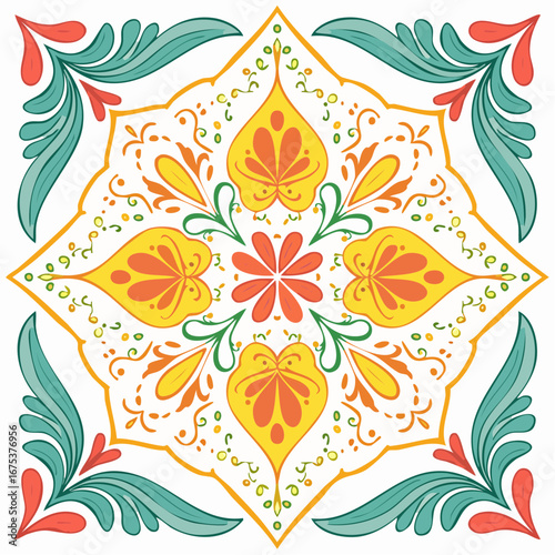 Italian colorful ceramic tile pattern. Doodle sketch ink. Mediterranean porcelain pottery. Minimalist vector line art.