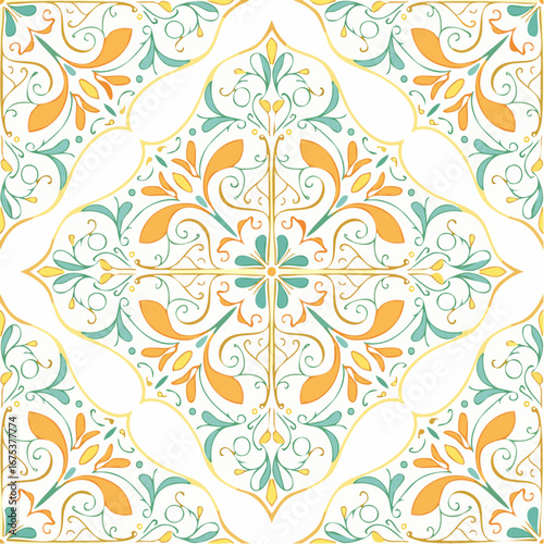 Italian colorful ceramic tile pattern. Doodle sketch ink. Mediterranean porcelain pottery. Minimalist vector line art.