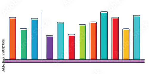 Horizontal Bar Graph with Rainbow Colored Bars Showing Data Trends and Comparisons vector illustration
