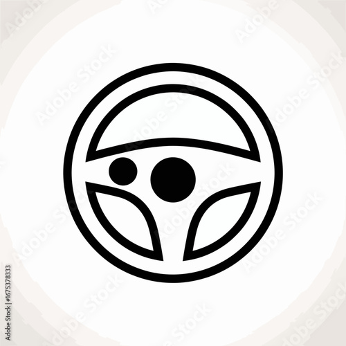 Minimalist black outline icon of a steering wheel. Symbolizes vehicle control and direction for automotive navigation.