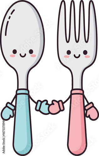 Cute Cartoon Spoon and Fork with Mittens.