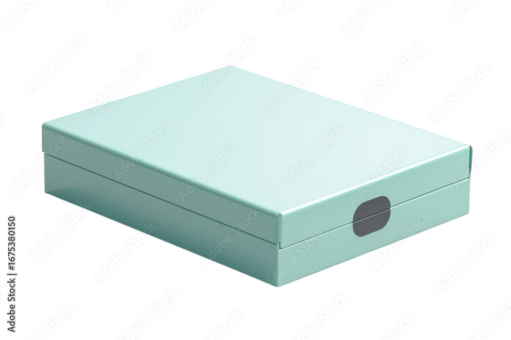 Fototapeta premium Elegant turquoise box with a smooth finish, ideal for storage or gift-giving on a clean white background