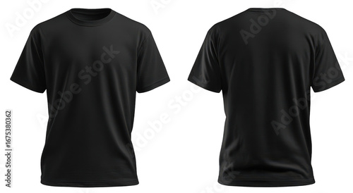 Black T-Shirt Mockup Front and Back View on Transparent Background
