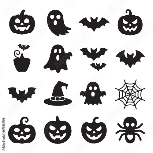 Halloween vactor art icon pack set bandle. shilhouetee banner 16 disign