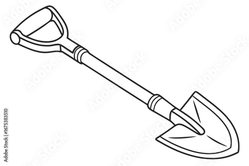 Garden shovel tool in simple line art design for gardening concept
