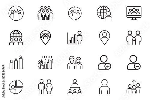 Population Line Editable Icons set. People, human, citizen and more. Editable line icons. Vector illustratio