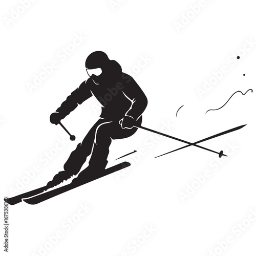 Dynamic Skier Silhouette in Action on Snow
