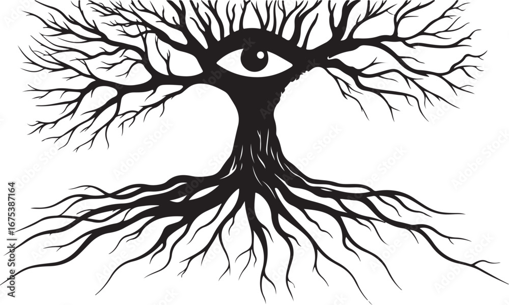 Obraz premium Tree Silhouette with Roots Vector Set