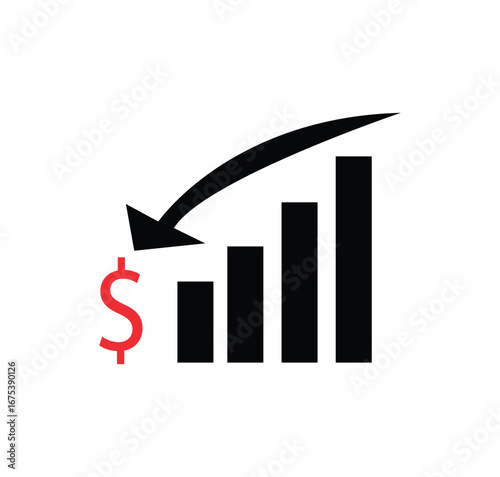 A professional icon representing financial decline, loss, and market recession. Ideal for presentations, reports, websites, and apps discussing business performance and risk.