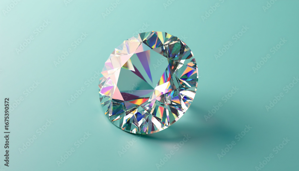 Fototapeta premium Round Cut Diamond on Turquoise Background