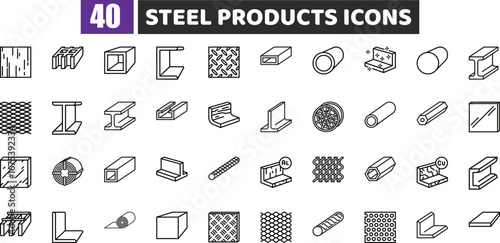 Steel Products Line Icons | Metal Profile, Beam, and Construction Symbols