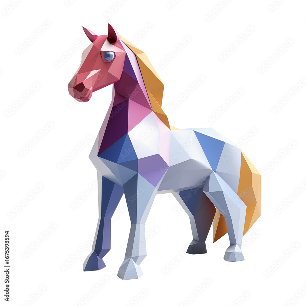 Obraz premium Polygonal horse sculpture in colorful geometric design 
