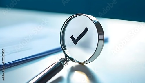 magnifying glass and check mark icon,show check the authenticity of the document, concept of rules of conduct rules and policies company regulations Terms and Conditions 