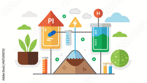 A colorful illustration of a plant with a pH scale and a tree. The photo is meant to convey the importance of maintaining a balanced pH level for plant growth