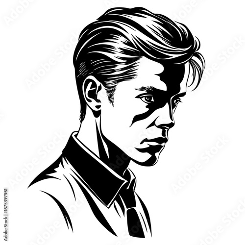 Young Man Profile Portrait – Graphic Novel Style, Shadows, and Introspective Expression