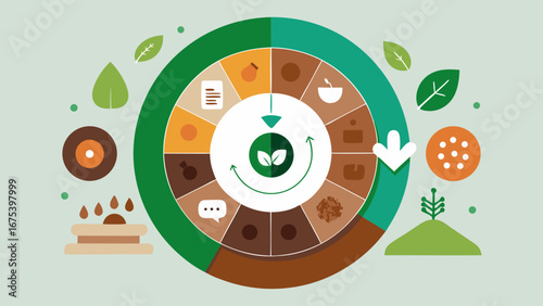 A green circle with a clock in the center and a variety of food items surrounding it. The idea of the image is to show the importance of healthy eating and the time it takes to prepare a meal