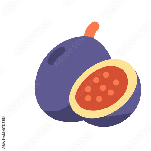 A ripe, fresh peach with a smooth skin and juicy orange pulp, sliced to show inside.