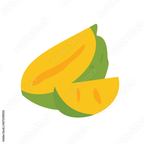 A durian with its thorny shell, revealing the creamy, yellow pulp inside.
