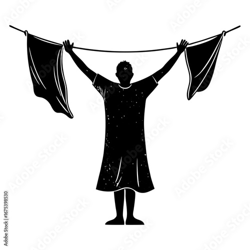 Person Holding Clothesline Silhouette – Flowing Fabric, Dynamic Control, and Freedom Illustration