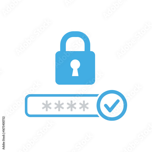 Secure login process digital icon showing padlock and password field with checkmark white background