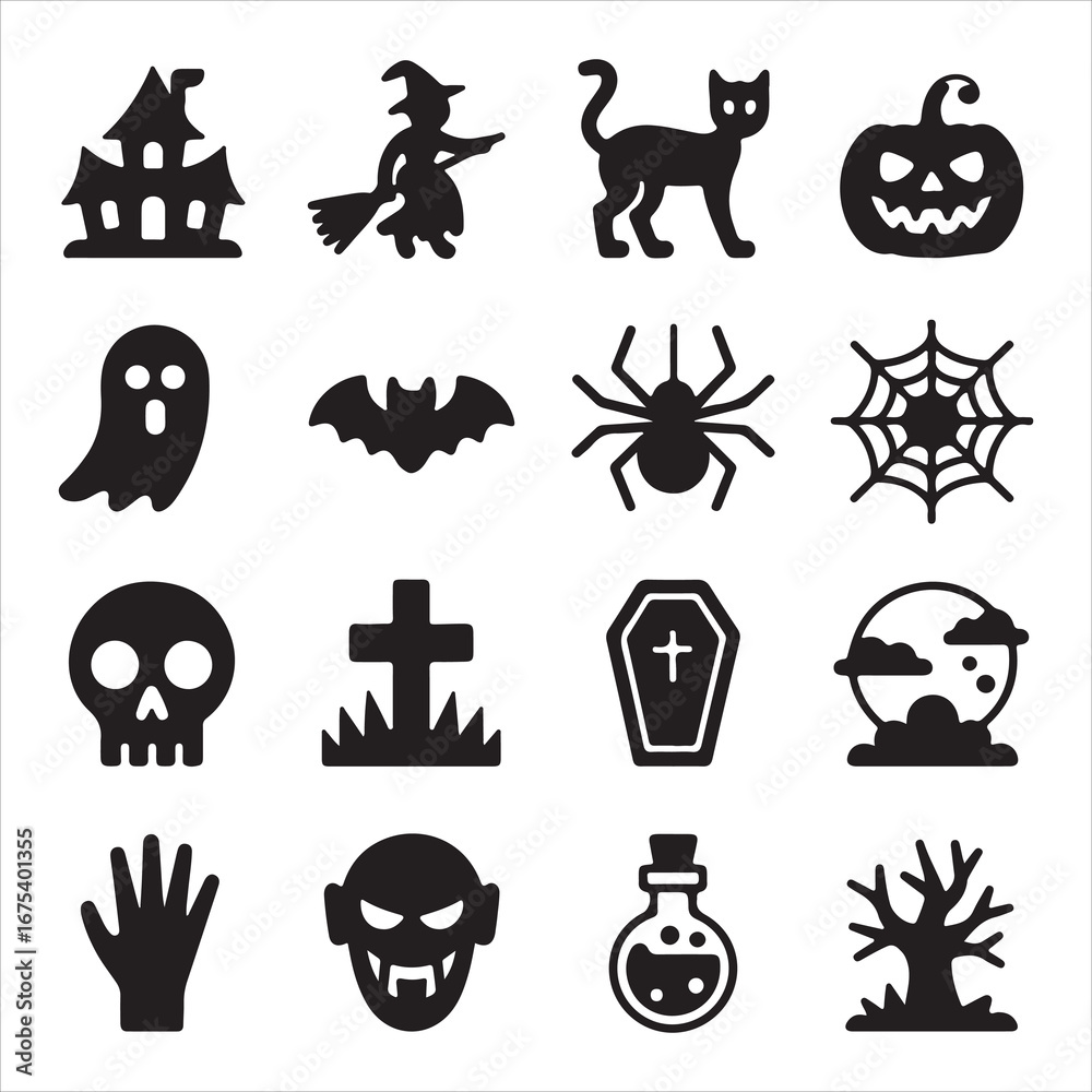 Obraz premium Halloween vactor art icon pack set bandle. shilhoutee banner 16 disign