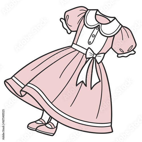 Pink Dress Illustration with Puffy Sleeves and White Collar for Children's Fashion.

