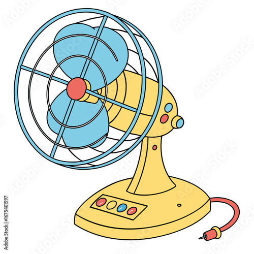 Vintage Table Fan Illustration: Summer Cooling.

