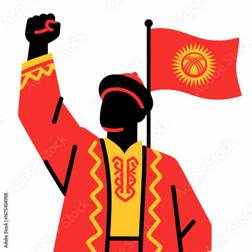 Kyrgyzstan Patriot Vector Illustration of a Man with the National Flag