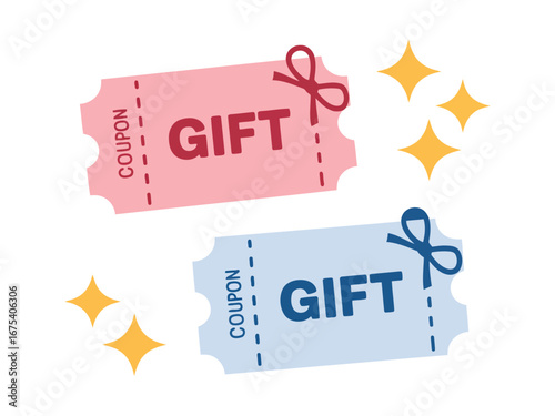 Vector illustration of two gift coupons with a bow, suitable for promotional or congratulatory designs
