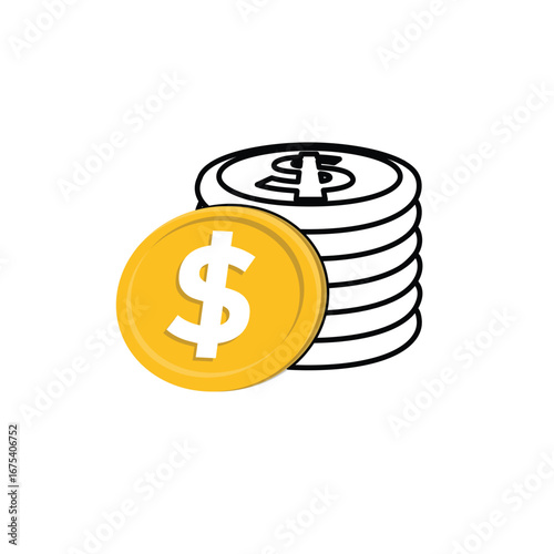 Money icon. Dollar coin symbol. Stack of coins. paying, economy, financial. mixed design style.